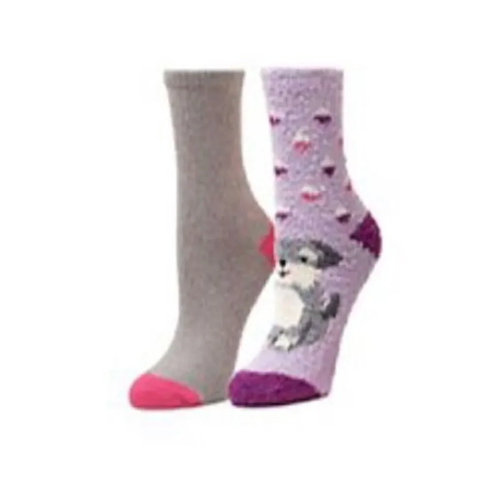 Cuddl Duds Girls Shoe Size 4-10 Lounge Crew Slipper Socks Total 4 Pr
